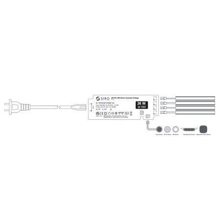 Transformator Siro pentru bandă LED, 36W, 24V DC, IP20, 4 ieșiri, cablu 1,8 m [1]