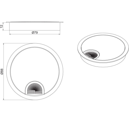 Trecere cablu Docker Maxdeco, rotundă, zamak, oțel inoxidabil, Ø80 mm [2]