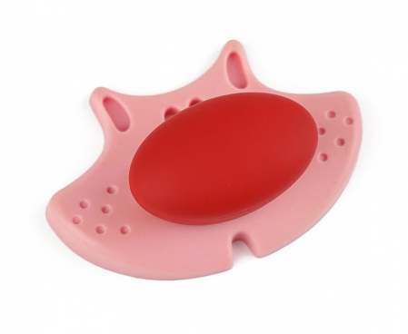 Butoni pentru copii - Joy Pisica - Buton pentru mobila copii, finisaj roz cu nasuc rosu CB, 30 mm