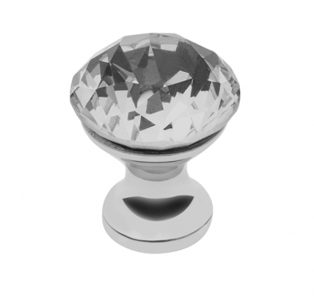 Butoni cu cristale - Cristal CRPB - Buton pentru mobila, finisaj crom lucios + cristal transparent, D:25 mm