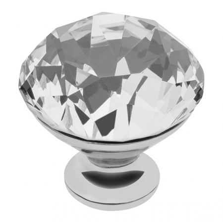 Butoni cu cristale - Buton pentru mobila cristal CRPB, finisaj crom lucios+cristal transparent, D:40 mm