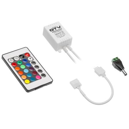 Sisteme LED pentru mobilă - Mini Controller RGB GTV cu telecomandă pentru bandă LED, 12V, 72W, IP20, alb