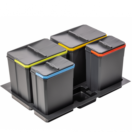 Cosuri gunoi incorporabile - Axispace - Coș de gunoi încorporabil în sertar, colectare selectivă, cu 2 compartimente x 15L si 2 compartimente x 7L, pentru corp de 700 mm