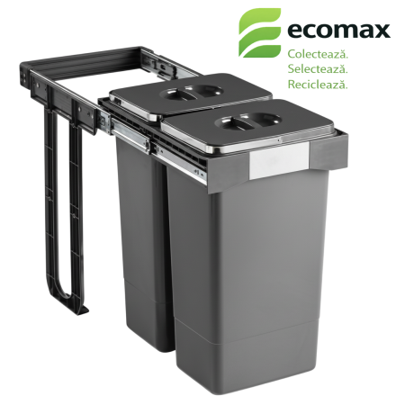 Cosuri gunoi incorporabile - Free Jazz 40 - Coș de gunoi încorporabil, colectare selectivă, 2 compartimente x 26 litri, gri Orion