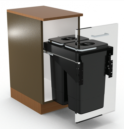 Cosuri gunoi incorporabile - Front 40 – Coș de gunoi încorporabil, colectare selectivă, 2×26 L, gri Orion