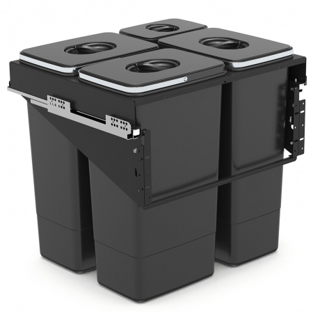 Cosuri gunoi incorporabile - Front 60 - Cos de gunoi incorporabil, colectare selectiva, cu trei compartimente x 26 litri si un compartiment x 7 litri