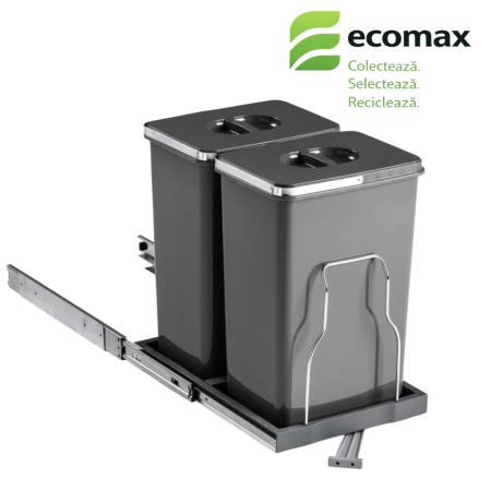 Cosuri gunoi incorporabile - Patty 45 Automatic - Coș de gunoi încorporabil, colectare selectivă cu 2 recipiente x 20 litri, gri Orion