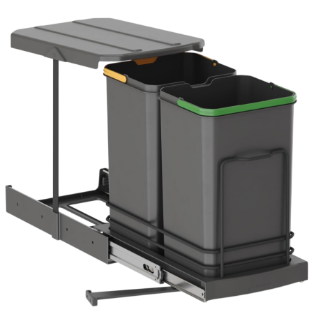 Cosuri gunoi incorporabile - S2392A - Cos de gunoi incorporabil, colectare selectiva, cu extragere automata, cu doua recipiente 12+12 litri, antracit