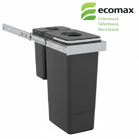Coșuri gunoi încorporabile - Smart Inox - Coș de gunoi încorporabil, colectare selectivă, cu un compartiment de 26 litri și un compartiment de 7 litri