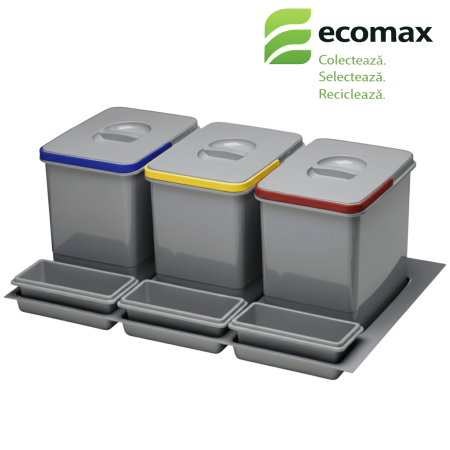 Cosuri gunoi incorporabile - Praktico Orion - Coș de gunoi încorporabil în sertar, colectare selectivă, 3 recipiente, pentru corp de 800 mm