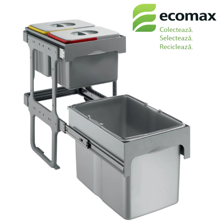 Cosuri gunoi incorporabile - Tandem Short - Coș de gunoi încorporabil, colectare selectivă, cu 1 compartiment x 34 litri si 2 compartimente x 12 litri