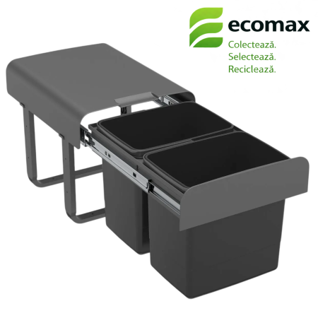 Coșuri gunoi încorporabile - Ecomax Ekko Jazz 40 - Coș gunoi încorporabil, cu extragere totală, colectare selectivă, gri antracit, 2 x 15 l