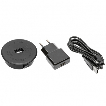 FERONERIE ȘI ACCESORII MOBILĂ - Încărcător wireless încastrat GTV, USB A, negru, D: 60 mm