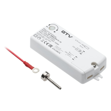 Întrerupătoare bandă LED - Întrerupător tactil GTV pentru iluminat LED, cu șurub, 500W, 220-240V AC, IP20, alb, cablu 2 m