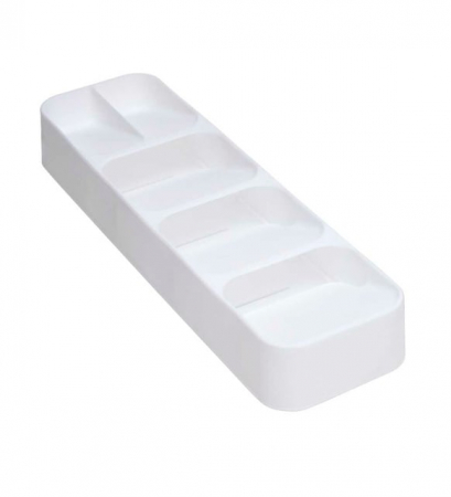 Organizatoare sertare - Organizator compact pentru tacamuri cu 5 compartimente, alb, 39×11.2×5.2 cm