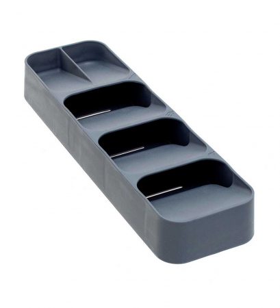 Organizatoare sertare - Organizator compact pentru tacamuri cu 5 compartimente, gri deschis, 39×11.2×5.2 cm
