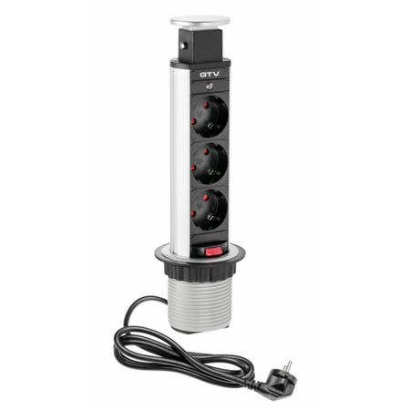 Prize incorporabile - Priza incorporabila elevator GTV, D:60 mm, 3 prize, finisaj gri