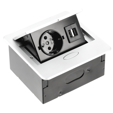 Prize încorporabile - Avaro GTV - Priză încorporabilă în blat, 1 priză Schuko, 2 x USB A, alb