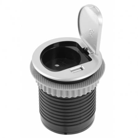 Prize incorporabile - Charger Mini - Priza incorporabila in blat, cu o priza Schuko si port incarcare USB tip A, finisaj aluminiu