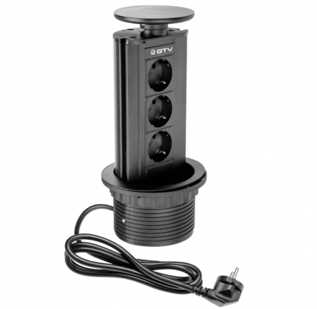 FERONERIE ȘI ACCESORII MOBILĂ - Priză încorporabilă în blat GTV, 3 prize Schuko, negru, D:100 mm