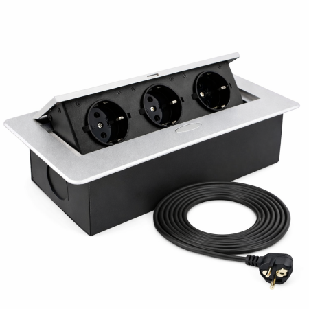 Prize încorporabile - Kombibox – Priză încorporabilă în blat, dreptunghiulară, cu 3 prize Schuko, finisaj aluminiu