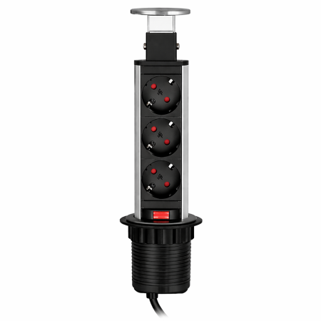 Prize încorporabile - Lift Box – Coloană încorporabilă în blat, cu 3 prize Schuko, finisaj inox