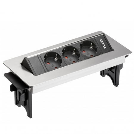 FERONERIE ȘI ACCESORII MOBILĂ - Priză încorporabilă în blat GTV, 3 prize Schuko, oțel inoxidabil, 269 x 112 mm