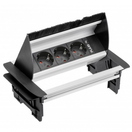 FERONERIE ȘI ACCESORII MOBILĂ - Priză încorporabilă în blat GTV, 3 prize Schuko, aluminiu, 242,5 x 158 mm