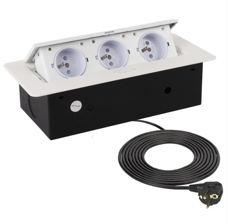 Prize incorporabile - Kombibox - Priza incorporabila in blat dreptunghiulara, tripla, finisaj alb, 266x133 mm