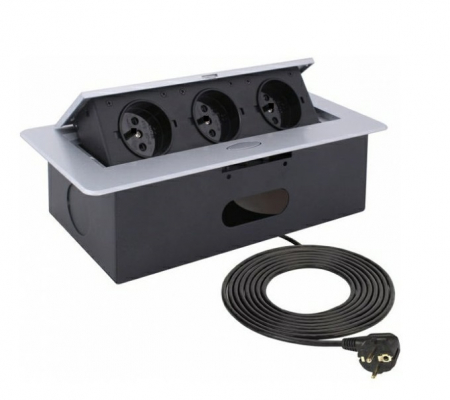 Prize incorporabile - Kombibox - Priza incorporabila in blat dreptunghiulara, tripla, finisaj aluminiu, 266x133 mm