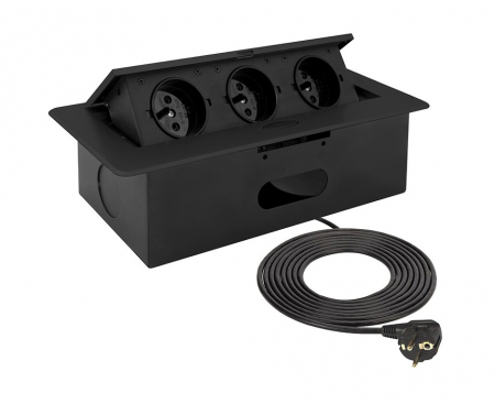 Prize încorporabile - Kombibox – Priză încorporabilă în blat dreptunghiulară, triplă, finisaj negru, 266 × 133 mm