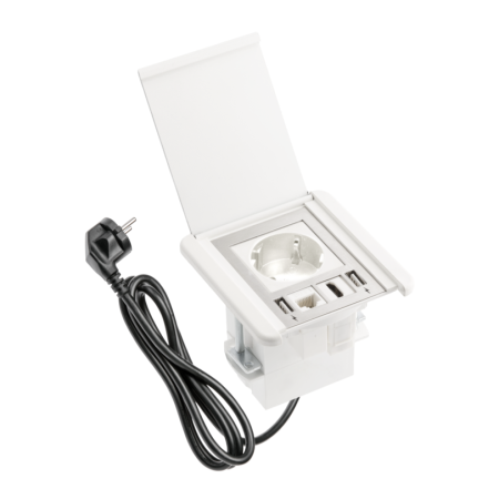Prize încorporabile - Flip GTV - Priză încorporabilă în blat, 1 priză Schuko, 2 x USB A, HDMI, RJ45, alb, 92 x 98 mm