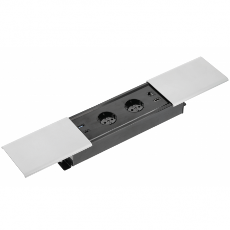 FERONERIE ȘI ACCESORII MOBILĂ - Priză încorporabilă în blat GTV Prestino, 2 prize Schuko, USB A + C, HDMI, RJ45, aluminiu, 310 x 100 mm