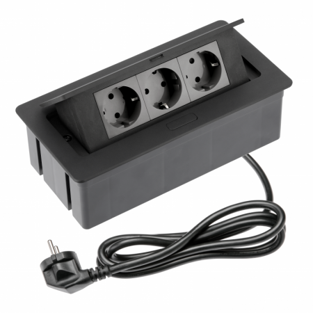 Prize incorporabile - Soft - Priza incorporabila in blat, cu 3 prize Schuko, finisaj negru