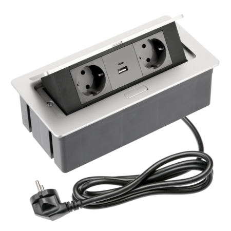 Prize încorporabile - Soft GTV - Priză încorporabilă în blat, 2 prize Schuko, USB A + C, aluminiu, 250 x 130 mm