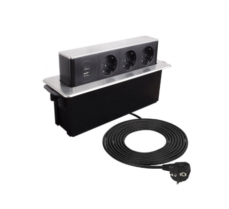 Prize incorporabile - Hop Box - Priza incorporabila pop-up, cu 3 prize Schuko, 1 port incarcare USB de tip A si un port incarcare USB de tip C pentru telefon