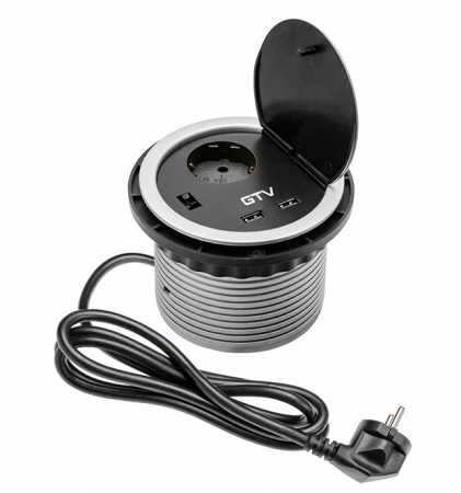 Prize incorporabile - Priza incorporabila rotunda cu 1 priza Schuko si 2 porturi incarcare USB, finisaj argintiu