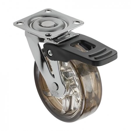 Rotile mobila - Rotila silicon cu frana, fumurie, D:75 mm