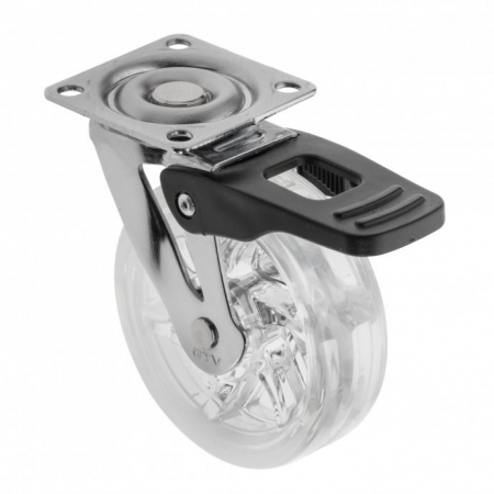 Rotile mobila - Rotila silicon cu frana, transparenta, D:75 mm