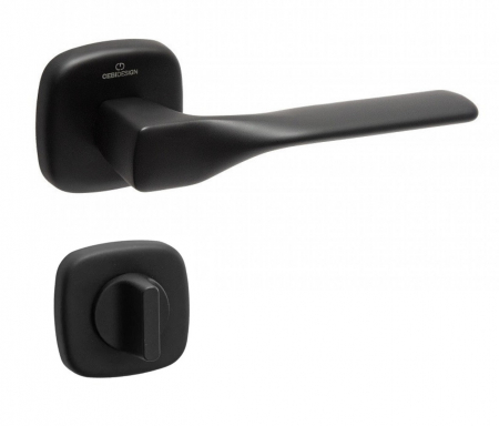 Manere usa baie - Ava CB - Set maner usa baie, cu rozeta patrata, finisaj negru mat CB