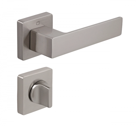 Manere usi - Cube - Set maner usa baie, cu rozeta patrata, finisaj nichel satin CB