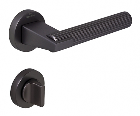 Manere usa baie - Dora Straight - Set maner usa baie, cu rozeta rotunda, finisaj negru gun metal CB