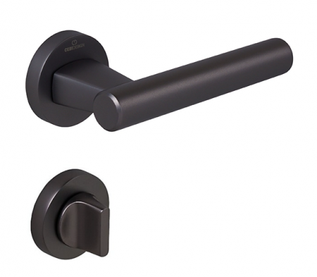 Manere usa baie - Fugi Smooth - Set maner usa baie, cu rozeta rotunda, finisaj negru gun metal CB