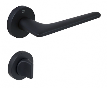 Manere usi - Gigi - Set maner usa baie, cu rozeta rotunda, finisaj negru mat CB