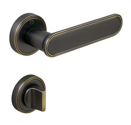 Manere usa baie - Kaf Striped - Set maner usa baie, cu rozeta rotunda, finisaj bronz invechit CB