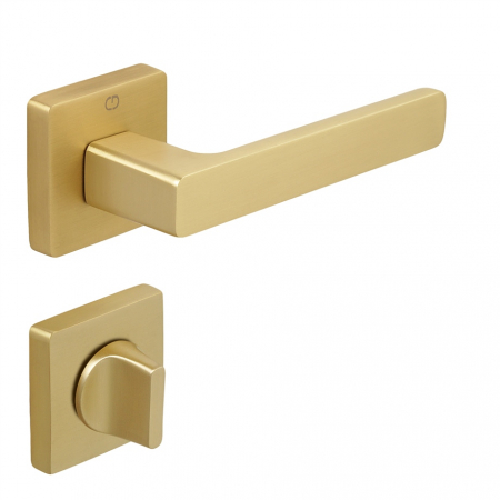 Manere usi - Leta - Set maner usa baie, cu rozeta patrata, finisaj alama satin CB