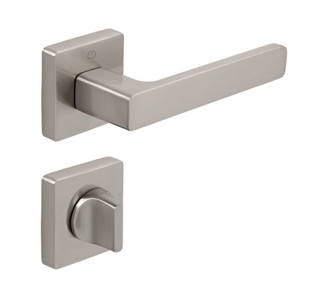 Manere usi - Leta - Set maner usa baie, cu rozeta patrata, finisaj nichel satin CB