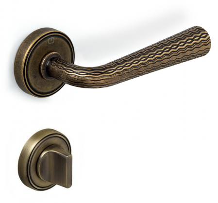 Manere usa baie - Lina - Set maner usa baie, cu rozeta rotunda, finisaj alama antichizata CB