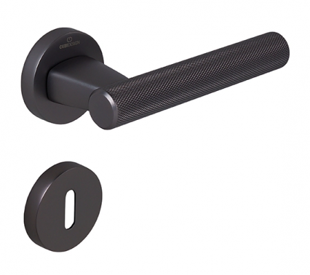 Manere usa camera - Fugi Knurling - Set maner usa camera, cu rozeta rotunda, finisaj negru gun metal CB