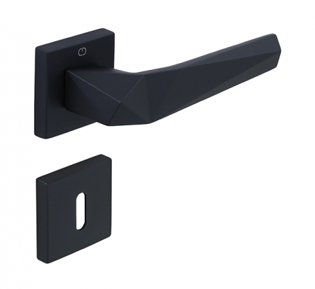 Manere usi - Pira - Set maner usa camera, cu rozeta patrata, finisaj negru mat CB